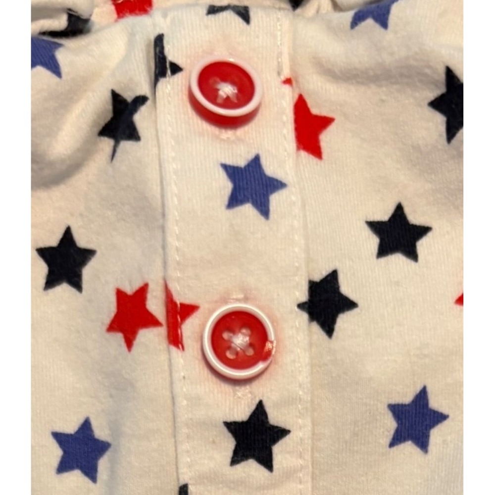 Janie & Jack Star Print Romper Girls XS 4-5 White Red Blue Patriotic Cutout Bow - Picture 4 of 7